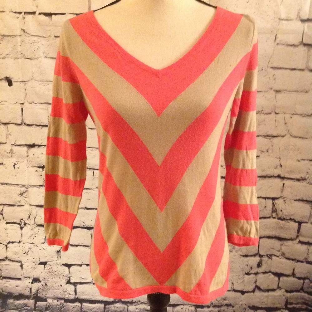 LOFT, coral and tan V neck